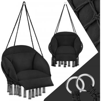 Silla colgante Samira - Silla colgante plegable con un grueso cojín extraíble, apta para interior y exterior, estructura estable de acero con un fino trenzado de algodón