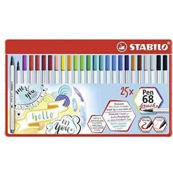 STABILO Pen 68 brush Rotulador punta de pincel - Estuche de metal con 25 colores