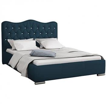 Cama Baltimore 141 Doble con Tapiz Azul y Somieres, 180x218x100cm, con Cajón de Almacenamiento y Estructura Resistente