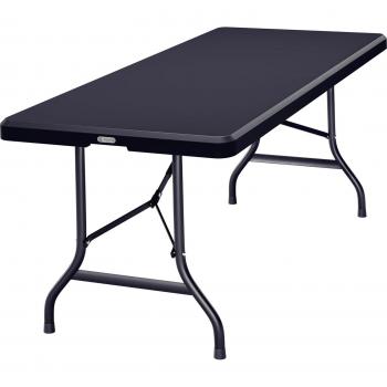 Mesa Plegable Portátil Casaria 183x75x73cm Negra para Interiores y Exteriores, capacidad para 8 personas, fabricada en acero y plástico HDPE de alta calidad, con asa de transporte