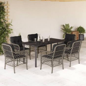 7-Piece Grey Poly Rattan Garden Dining Set with Cushions