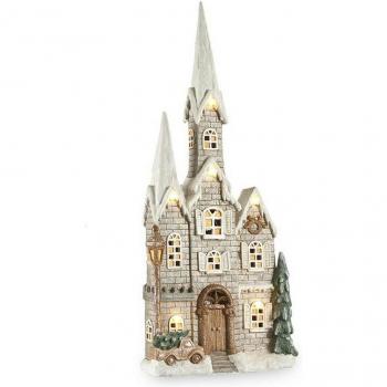 Figura Decorativa de Navidad con Luz LED y Música, Color Gris, Blanco, Marrón y Verde, Material: Magnesio, Dimensiones: 20 x 125 x 55 cm - Iluminación Ambiental