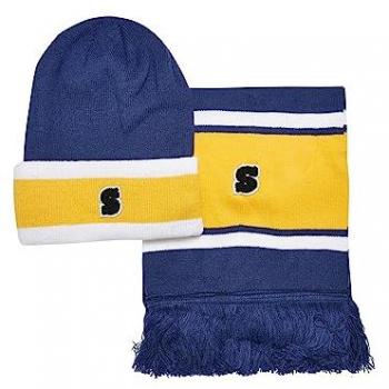 Urban Classics College Team Beanie and Scarf Set - Space Blue/California Yellow/White