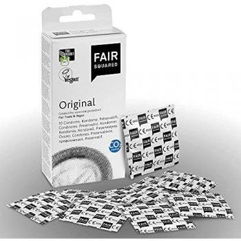 FAIR SQUARED Preservativos Original 10 piezas 52 mm - Preservativos veganos climáticamente neutros hechos de caucho natural de comercio justo - preservativos ultra suaves