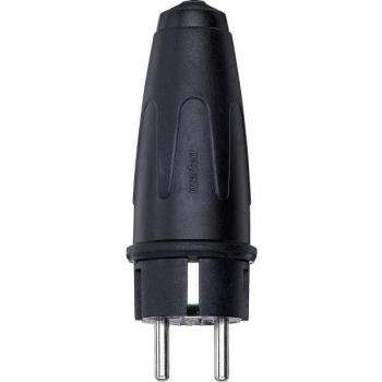 Merten 122051 Protective Contact Plug (SCHUKO) Black, Solid Rubber, IP44, Safety Plug, 250 V