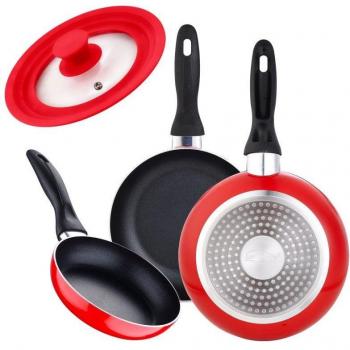 San Ignacio Navy Set de 3 Sartenes 16/20/24 cm con Tapa Universal, Aluminio Prensado, Apto para Inducción, Color Rojo