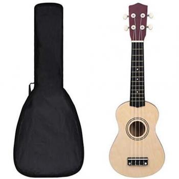 Set de Ukelele Soprano para Niños con Funda, Madera Clara 21, Color Marrón Claro, Marrón Oscuro y Negro