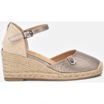 Sandalias de cuña de piel para mujer en color gris con cierre de hebilla - Altura 7cm
