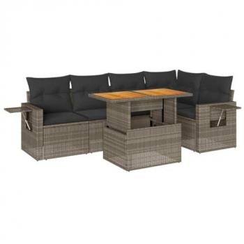 Set de muebles de jardín 6 pzas con cojines en ratán sintético gris