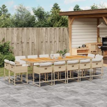 15-Piece Beige Poly Rattan Garden Dining Set with Cushions
