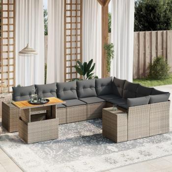 10-Piece Grey Poly Rattan Garden Sofa Set with Cushions