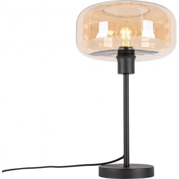 Lámpara de mesa art déco negra con cristal ámbar y base de acero, adecuada para LED