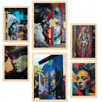 Set de 6 Pósters Graffiti Arte Callejero Nirvana, Joplin, Frida Kahlo y Elvis Presley para Decorar Paredes del Hogar A3 y A4 Sin Marco
