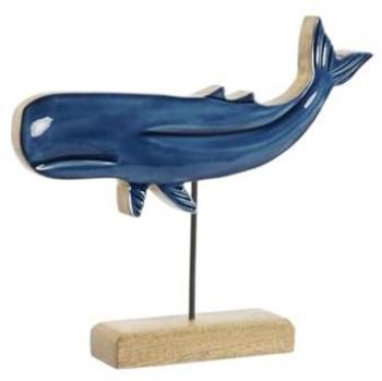 Figura Decorativa Home ESPRIT Ballena Azul Natural 30 x 5 x 26 cm