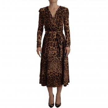 Dolce & Gabbana Brown Leopard Wrap A-line Maxi Viscose Dress - IT36|XXS