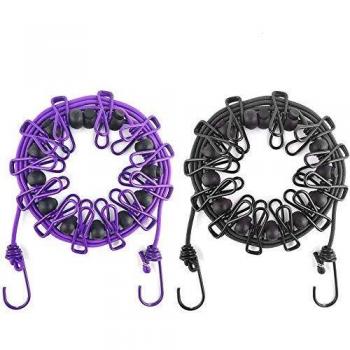 gotyou 2 Piezas de tendedero con Clip para Acampar al Aire Libre, tendedero de Viaje elástico Ajustable portátil, cinturón para Viajes Interiores y Exteriores, Morado y Negro