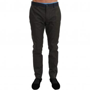 Dolce & Gabbana Blue Gray Stripes Trouser Cotton Pants - IT44 | XS, Slim-fit Trousers, male, Gray, Size: XS