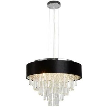 Lámpara colgante Glamour de 5 luces, terciopelo negro, cristal transparente, G9, diámetro 45,4 cm