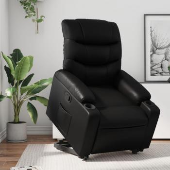 Silla de elevación reclinable de cuero artificial negro vidaXL
