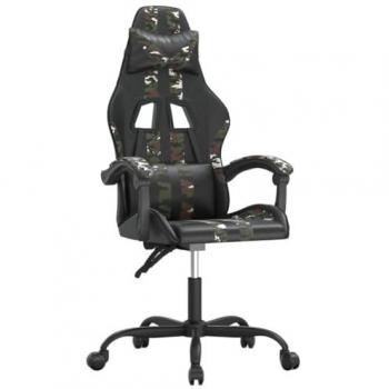 Silla gaming cuero sintético negro y camuflaje con reposabrazos, ruedas giratoria, altura ajustable, profesional para estudio, oficina y casa