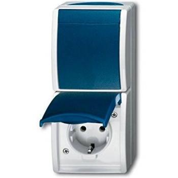 Busch-Jaeger 2601/6/20 EW-53 Combination Switch/Wall Socket Outlet, Earthed Contact Outlet, Rocker Switch Off and Changeover Switch, Wet Room Switch Product Range, Ocean (Surface-Mount), Blue