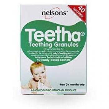Gránulos Homeopáticos para Dentición Nelsons Teetha - 40 Sobres, Alivio Suave y Calmante para Síntomas de Dentición (3+ Meses)