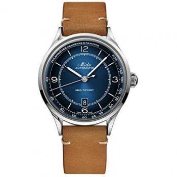 Mido Multifort Patrimony Automatic Men's Watch with Blue Dial and Leather Strap 44mm