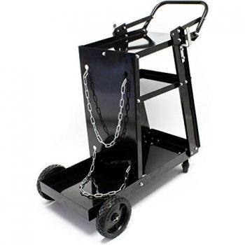 Carrito de soldadura móvil con capacidad máxima de 45 kg, 3 estantes y compartimento para bombona