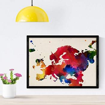 Póster de Mapa de Europa - Láminas e Ilustraciones de Ciudades y Comunidades de España - Tamaño A4 sin Marco