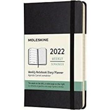 Moleskine - Agenda Semanal 2022, Agenda de 12 Meses con una Semana por Página, Tapa Dura, Tamaño de Bolsillo de 9 x 14 cm, Color Negro, 144 Páginas