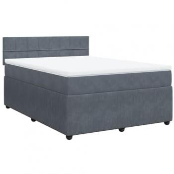 Cama Box Spring con colchón de terciopelo gris oscuro 140x190 cm