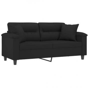 Sofá de 2 plazas con cojines, tejido de microfibra negro, 140 cm