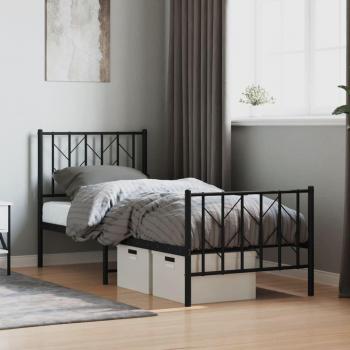 Cama de metal negro con cabecera y estribo para pediatría 75x190 cm