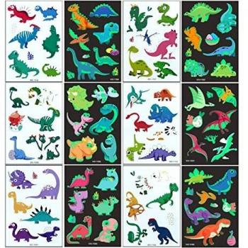Tatuajes Temporales Niños, 72 luminosos Dinosaurs Impermeables Falso Tatuajes Pegatinas, Fiestas Infantiles Cumpleaños de Niños Regalo, tatoos regalo de decor fiesta para niños