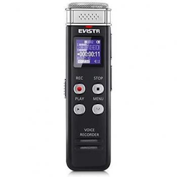 Grabadora digital EVISTR de 16GB activada por voz con reproducción - Dictafono de cinta pequeña actualizado para conferencias, reuniones, entrevistas, reproductor de MP3 con carga mini USB