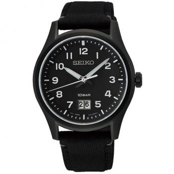 Seiko Men's Classic Quartz Watch SUR571P1 with Big Date Display and Black Leather Strap