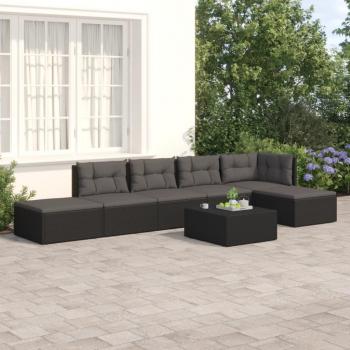 vidaXL 6-Piece Black Poly Rattan Garden Lounge Set with Cushions