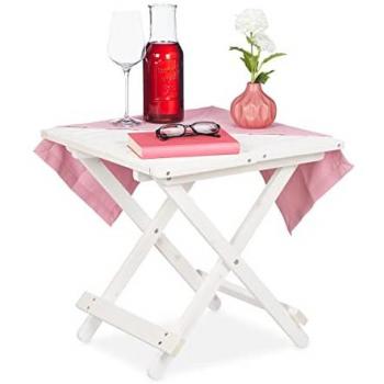 Mesa Plegable de Madera Blanca, Auxiliar Portátil para Salón, Balcón o Terraza, Estable 50 x 50 x 50 cm