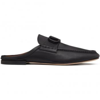 Valentino Garavani Men's Vlogo Signature Leather Slippers in Black | Size 44 | 4Y0S0H97WJU0NO