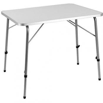 Mesa de Camping Plegable de Aluminio Plateado 80x54cm con Patas Telescópicas y Altura Ajustable de 50 a 69cm, Tablero MDF