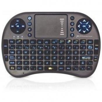 Phoenix Technologies Phoenix - Mini teclado inalambrico retroiluminado con touchpad multimedia iluminado, color azul color negro