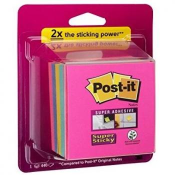 Post-it Super Sticky Cubo Arco Iris colores: amapola, agua marina, amarillo, violeta, amapola.440 hojas/cubo.Blister