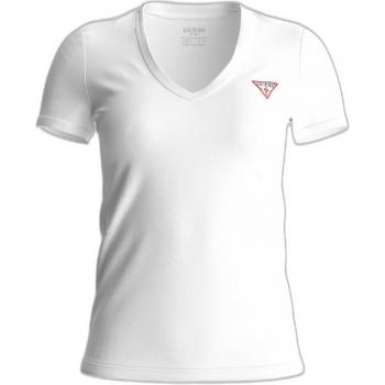 Camiseta de Mujer Guess con Cuello en V y Logo Triángulo Pequeño Stretch