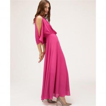 Motivi - Elegante vestido largo drapeado con escote de barco y detalle de apertura en la espalda