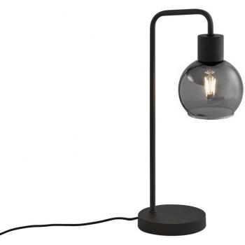 Lámpara de mesa Art Deco negra con cristal ahumado y base de acero - Vidro