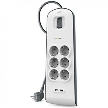 Belkin SurgeStrip - Regleta de protección contra sobretensiones de 6 vías con conexiones USB