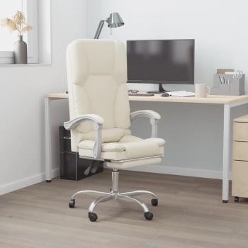 Silla de oficina reclinable masaje cuero sintético color crema Día y Noche vidaXL
