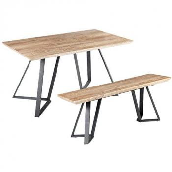 Conjunto de Comedor Moderno Minimalista 2 Plazas Madera Clara con Patas de Metal Negro y Mesa Rectangular con Banco Upton