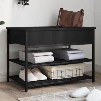 Banco zapatero de madera de ingeniería negro 70x42,5x50 cm
