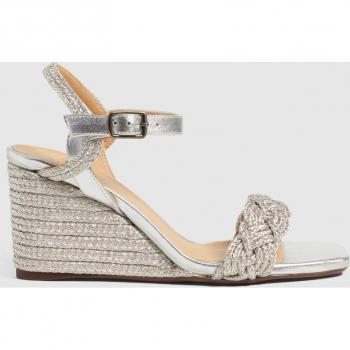 Sandalias de cuña plateadas con trenzado metalizado
